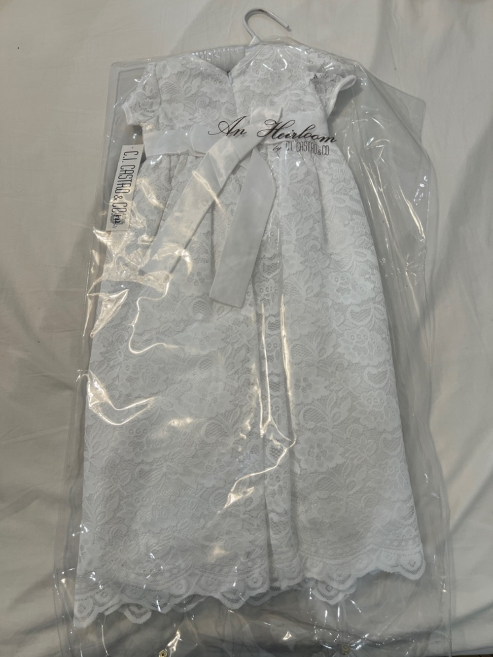 C.I. Castro White Lace Baptism Girl Dress with bonnet